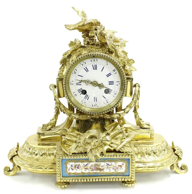 Stunning 1855 French Louis XVI Style Gilt Striking Mantel Clock.