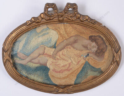 "Sleeping girl", small German embroidery, early 19th century