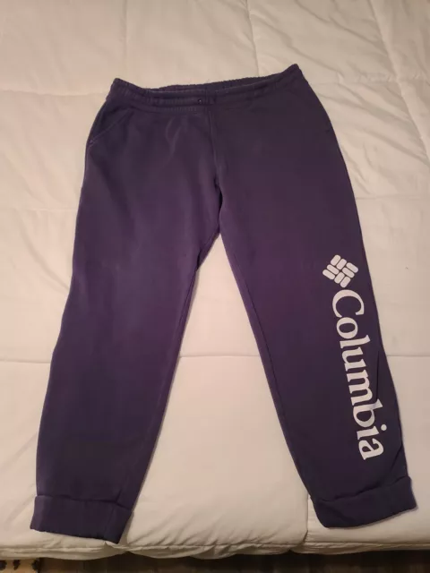 Columbia Logo Joggers Women's Soft Fleece L Sweatpants Size Large Navy Blue