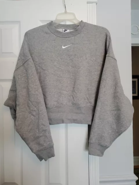 Nike Sportswear Women Oversized Fleece Crew Grey Size Small