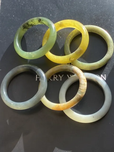 Joblot Of Six Green&Pale White&Yellow Russet Translucent Natural Jade Bangles
