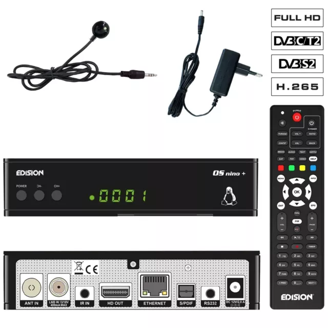 Edision OS Nino+ 1x DVB-S2 1xDVB-C/T2 Full HD E2 Linux H.265 Combo Wifi Receiver