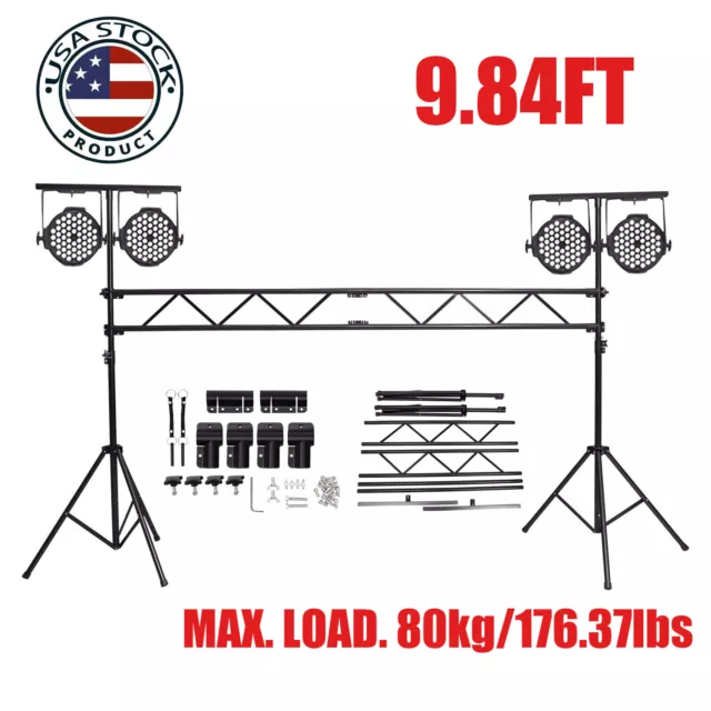 DJ Light Stand Rack T-Bar Lighting Trussing Stage System 9.84Ft Height Portable