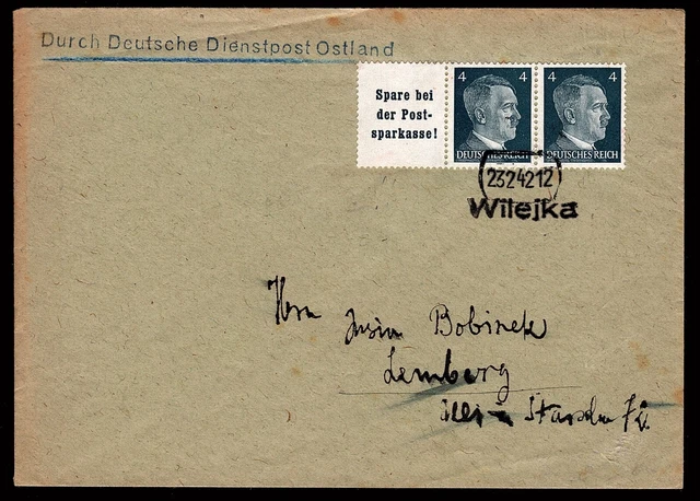 DR Dienstpost Ostland,  besonderer Stempel Wilejka 23.2.42, nach Lemberg