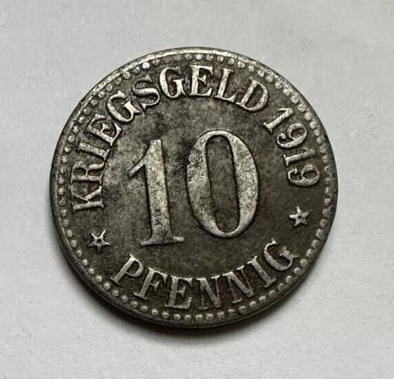 1919 Cassel  (Hessen-Nassau) Stadt 10 Pfennig Notgeld  Iron Coin Funck# 78.5