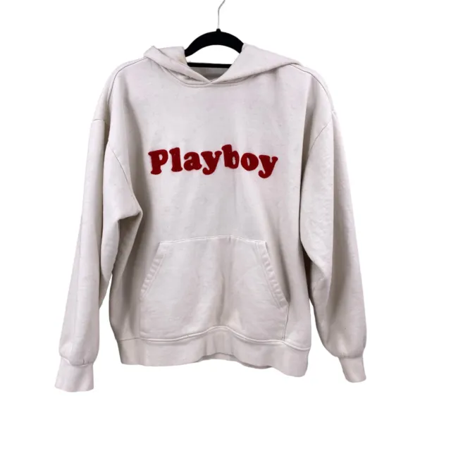 Pacsun Playboy Womens Hoodie Sweatshirt Cream Off White Size Large Long Sleeve