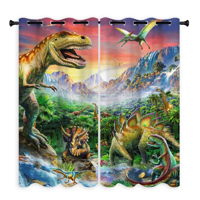 Jurassic Dinosaurs Cartoon Bedroom Curtains Ring Blackout Door Decor UV Protect