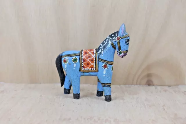 Handmade and Painted Small Wooden Horse Statue - Indian Art, Decorative Figurine