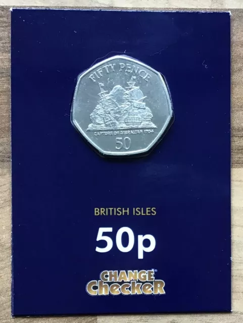 BATTLE OF TRAFALGAR 50p 2008 GIBRALTAR BRITISH ISLES CHANGE CHECKER CARDED COIN