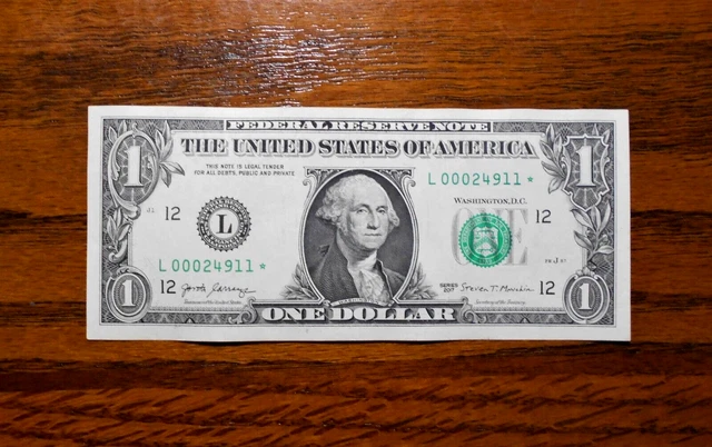2017 $1 Federal Reserve Star Note ⭐ ~ Low Serial Number L 00024911*