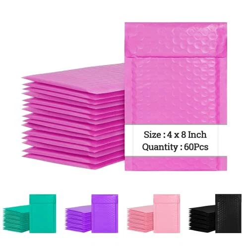 4 x 8 Inch Bubble Mailers 60 Pack, Self-Seal Poly Padded Envelope, Waterproof
