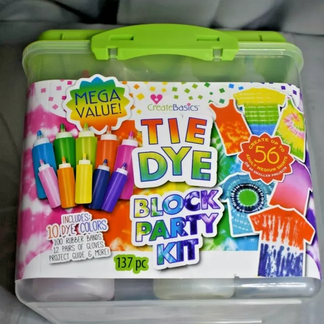 Tie Dye Party Tub & Kit Create Basics Block Party 10 Dye Colors 137 Pieces Craft