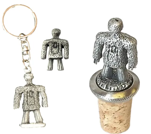 Gift Set Wicker Man Pagan Hand Crafted Pewter Bottle Stopper, Badge And key ring