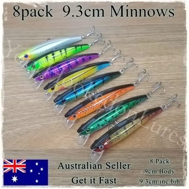 8x Minnow Fishing Lures Trout Cod Redfin Yellowbelly Bream Salmon Jacks Flathead