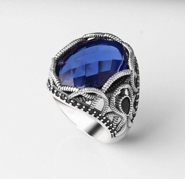 Bague saphir pour homme Bague pour homme faite à la main Bague en argent...