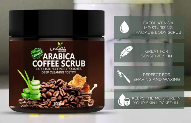 Luxura Sciences Natural Arabica Coffee Scrub For Face ,Skin DETOX,100gm 3