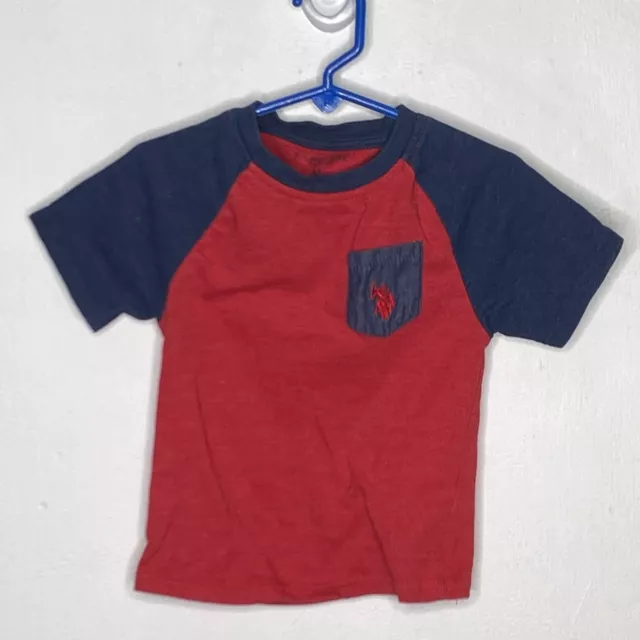 USPA Logo Pocket Tee Shirt Boys Size 2T Short Sleeve Red Blue Crew US Polo Assn