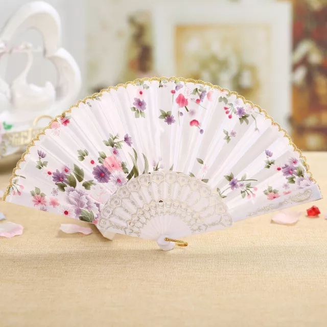 Vintage Chinese Style Dance Wedding Party Lace Silk Folding Hand Held Flower Fan