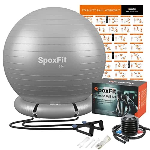 SpoxFit Ball Chair Yoga Ball Set 65 cm Exercise Ball Chair with Base for Home...