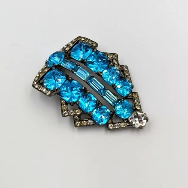 Stunning Big Eisenberg Original Vintage Rare Color Blue/Clear Crystal Fur Clip