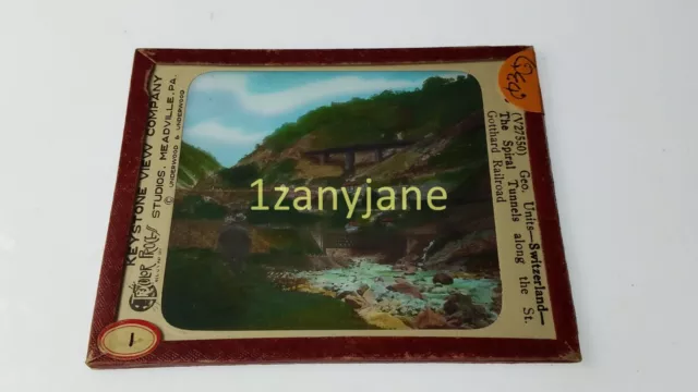 HISTORIC Magic Lantern GLASS Slide QEQ SWITZERLAND SPIRAL TUNNEL ST GOTTHARD RR