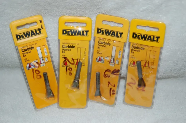 4 Dewalt DW6622 Carbide Dovetail Router Bits1/4" Shank New In Package 1992 NOS