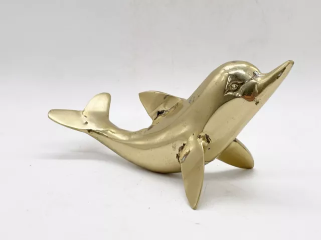 Vintage Brass Heavy Dolphin Paperweight Paper Weight Ornament