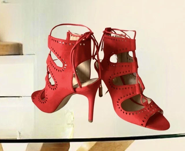 Sandalo rosso festa Miss Selfridge taglia 4 scarpe alla caviglia nuovo in scatola
