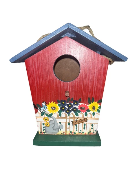 Hanging FTD Wood Birdhouse Cottage 6-1/4 inch Tall  Vintage Estate Item