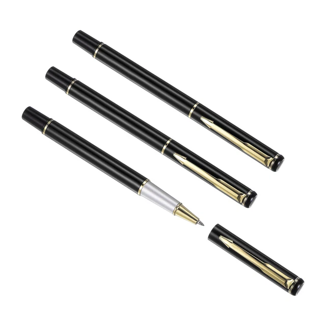 3Pcs Metal Ballpoint Pen Medium Point 1mm Black Ink Ball Pens Black Gold