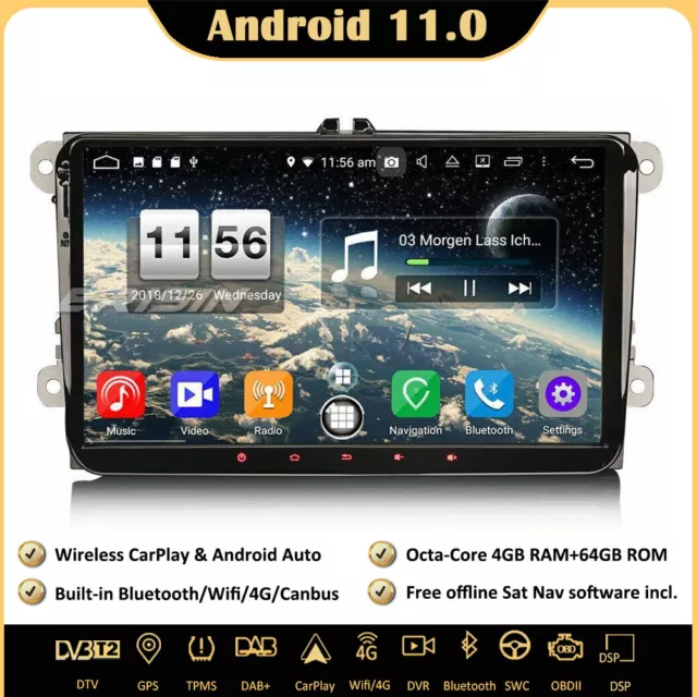 9" DAB+Android 11.0 GPS Autoradio 4G For VW Passat Golf 5/6 Polo Tiguan Jetta T5