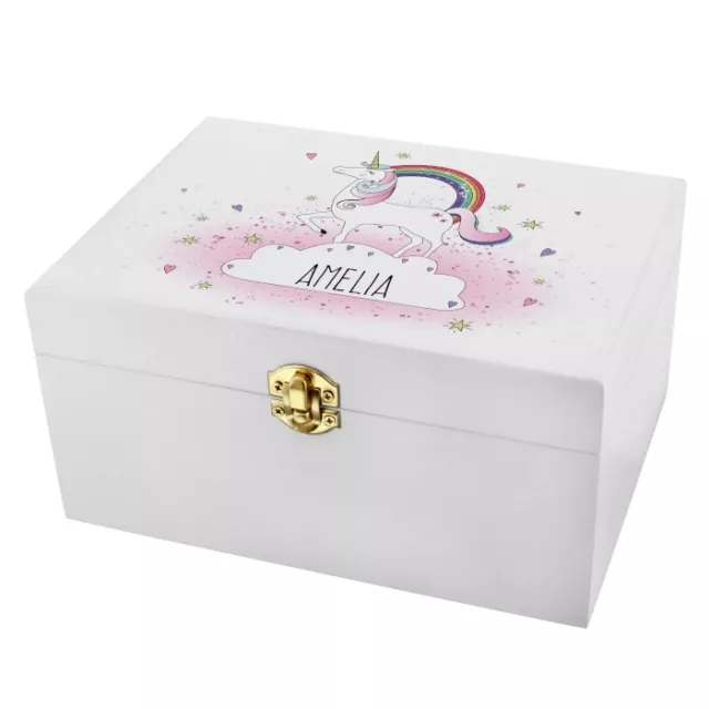 PERSONALISED Keepsake Box, UNICORN Memory Box Girls Pink Jewellery / Trinket Box