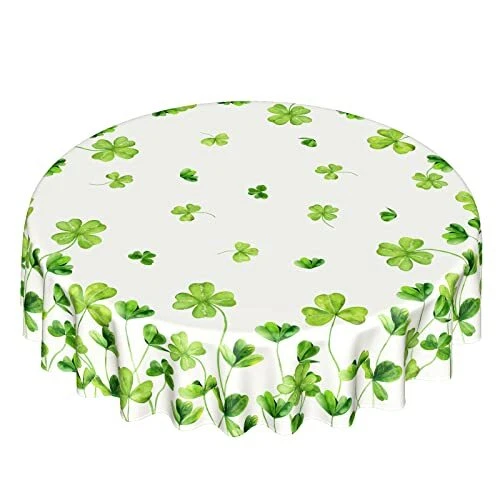 St. Patrick’s Day Round Tablecloth, Lucky Shamrock Table Cloth, Green and