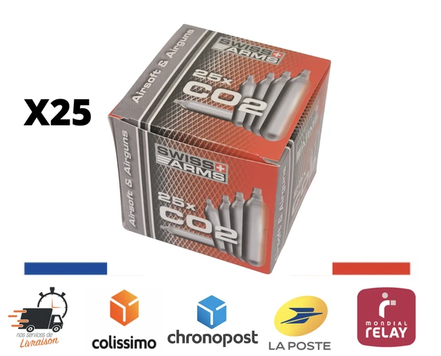 Airsoft BOITE X25  lot Cartouches de CO2 SWISS ARMS 12g neuf en stock