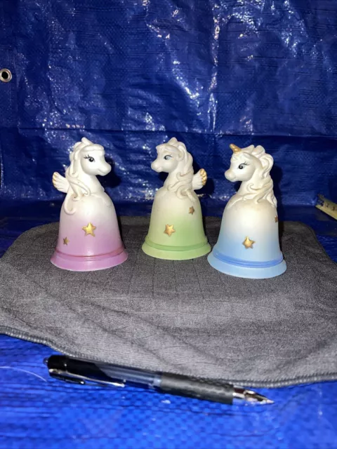 Unicorn Figurine Bell Vintage White Bisque Porcelain. Set Of 3