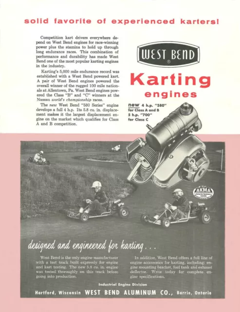 Folleto de motor de kart West Bend 580 1960 vintage y muy raro