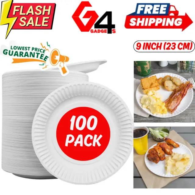 100 Disposable Plates Heavy Duty White Paper Plates Wedding Catering Parties