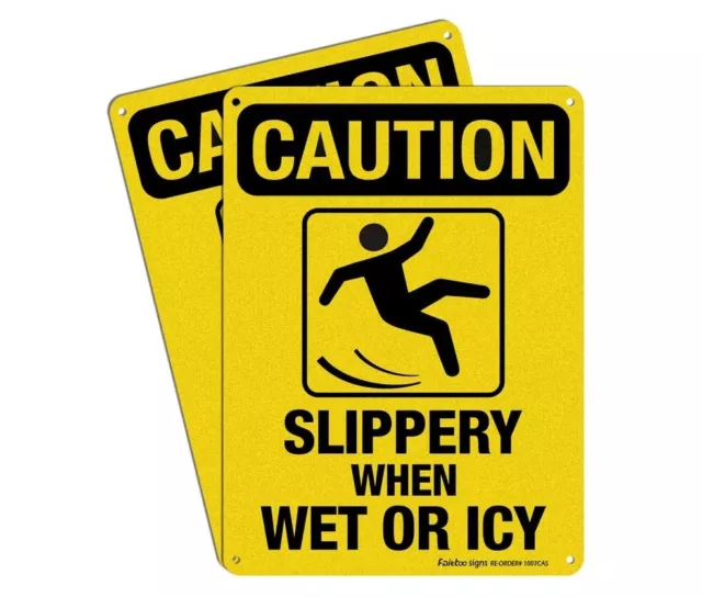 Caution Sign Slippery When Wet or Icy Sign 2 Pack 10 x 7 In Reflective Aluminum