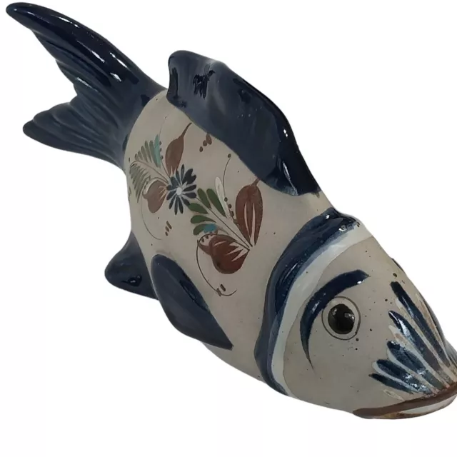 Tonala Mexican Pottery Fish Signed Heavy Vintage Statue Figurine 12"