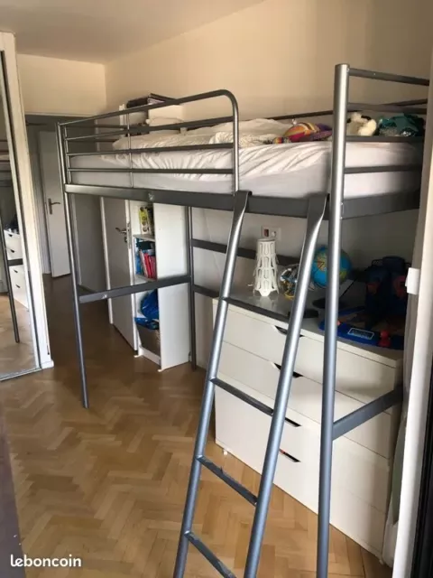 Lit mezzanine enfant 90 x 200 en métal (sans matelas) - Ikea Neuf = 349€ 