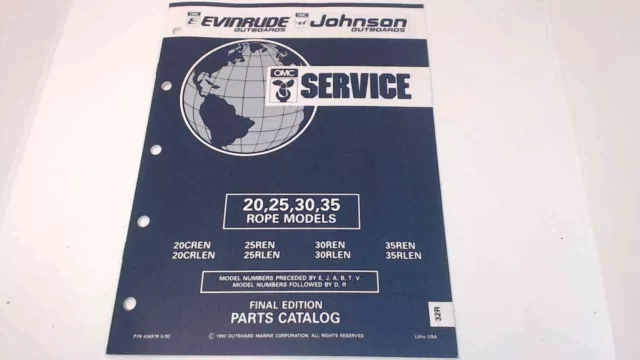 434978 Johnson Evinrude OMC Final Edition Part Catalog 20 25 30 35 HP Rope Model