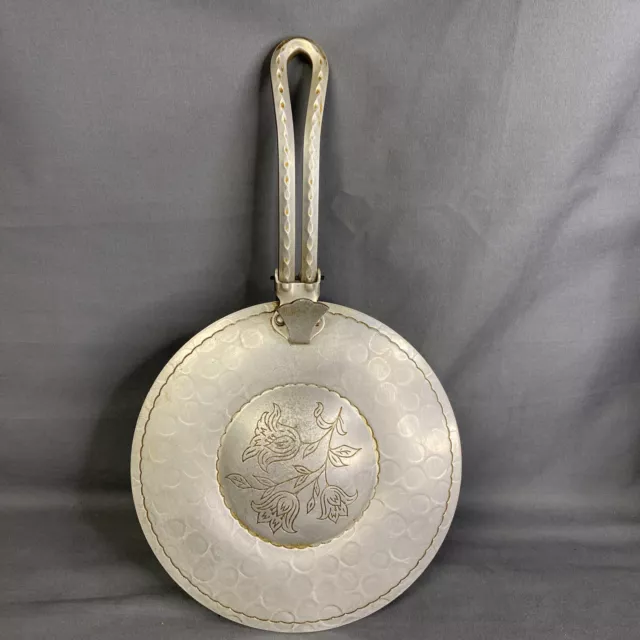 Vintage Hammercraft Hand Hammered Aluminum Silent Butler Tray With Flower Design