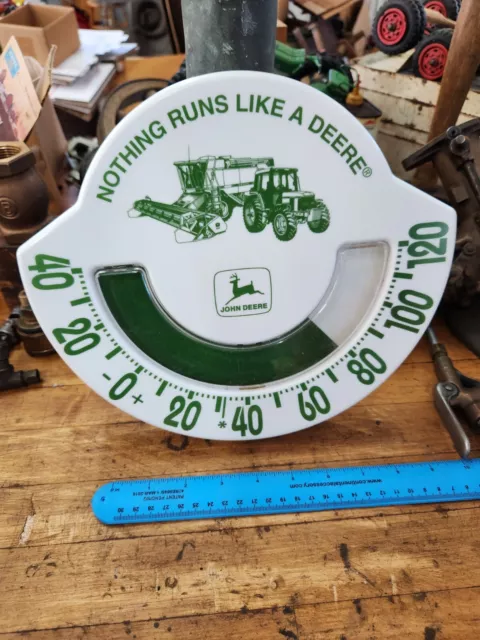 Vintage John Deere Advertising Thermometer - tractor implement dealer JD sign