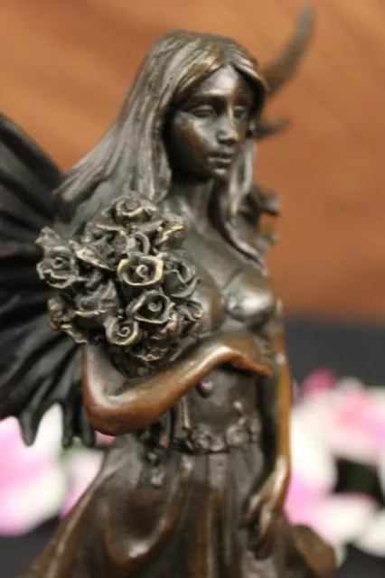 Nude Fairy 100% Bronze Fantasy Art Nouveau Winged Wood Nymph Sculpture Statue