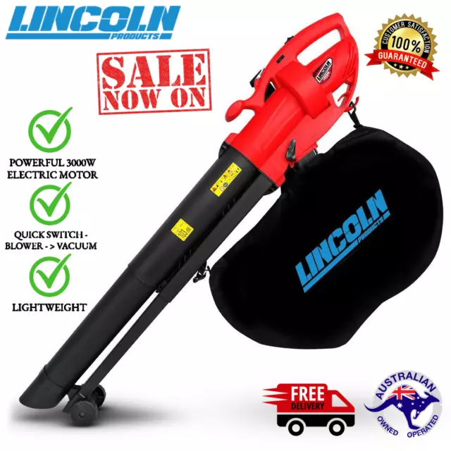 Lincoln Electric Leaf Blower Vacuum Variable Speed 3000W Garden Mulcher Vac
