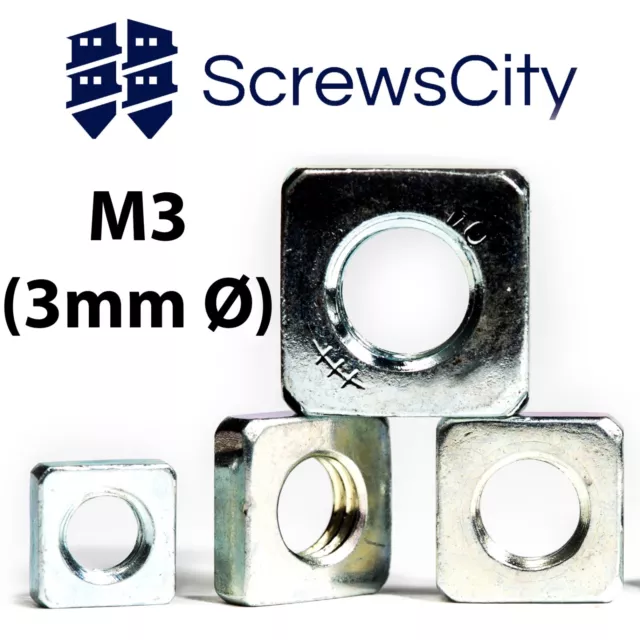 M3 (3mm Ø) SQUARE THIN NUTS ZINC PLATED DIN 562