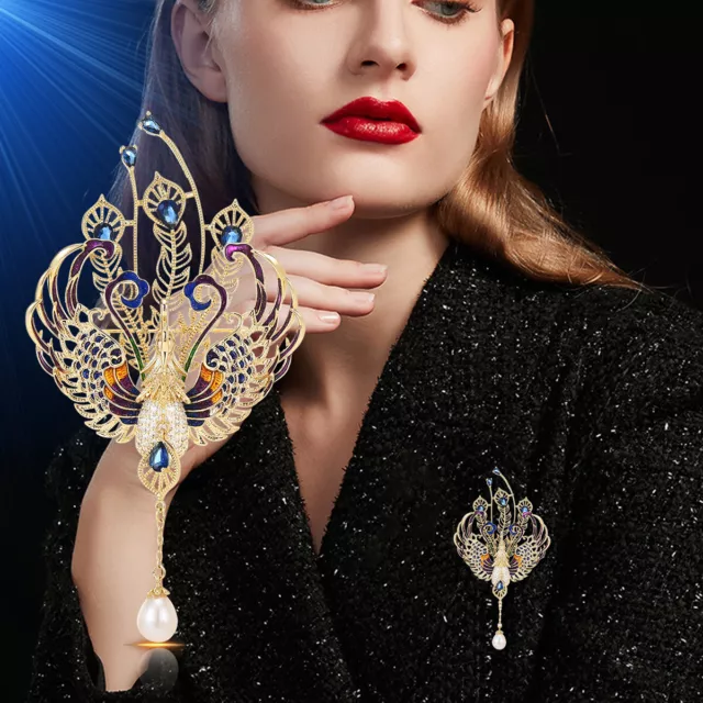 Vintage China Phoenix brooch Crystal Enamel Pin Pearl luxury Elegant Women Gifts
