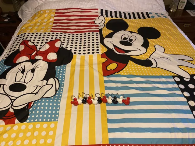 Disney's Mickey & Minnie Mouse Fabric Shower Curtain Jumping Beans w Hangers