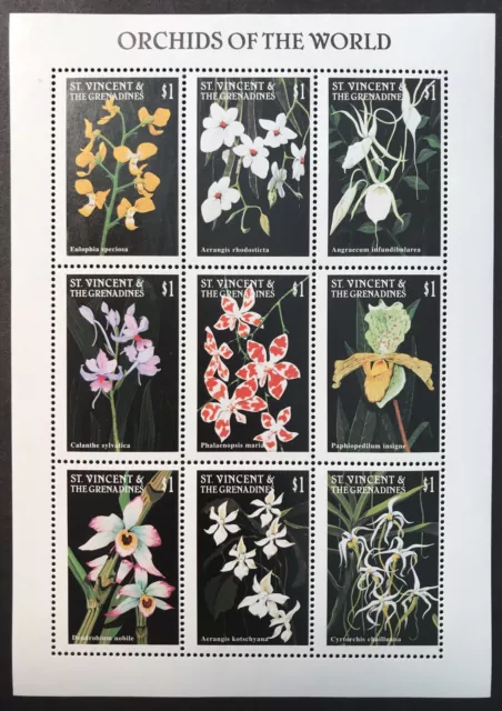 ST VINCENT ORCHIDS STAMPS SHEET 9v 1997 MNH ORCHID FLOWERS NATURE WILDLIFE FLORA