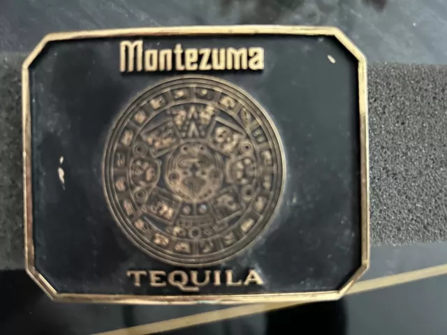 Montezuma Tequila Belt Buckle Vintage 1980's Mexico/Aztec Style